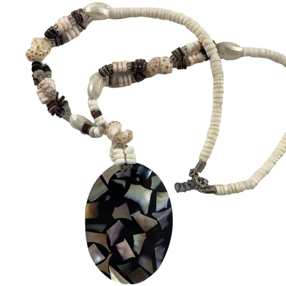 Mother of Pearl Abalone Pendant Shell Necklace Tropical Beachy Wedding 19.5"